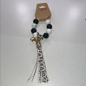 Hand Crafted Black and White Silicone Beaded Bracelet with Tassel